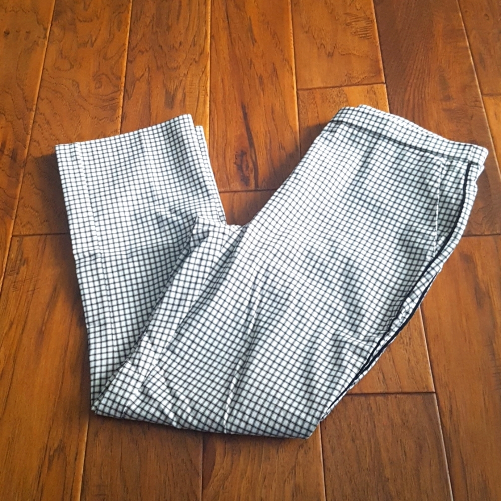 Jules & Leopold Black & White Check Pull On Crop Pants Pockets & Piping Size M